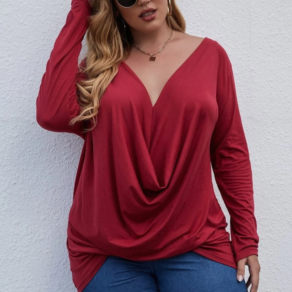 Plus Royal Blue Solid drape Front Long Sleeve Top - Picture 3 of 9